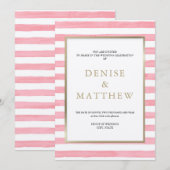 アルモンド ブルーム ウォーターカラー ストライプ & ゴールド レタリング 招待状 (正面/裏面)