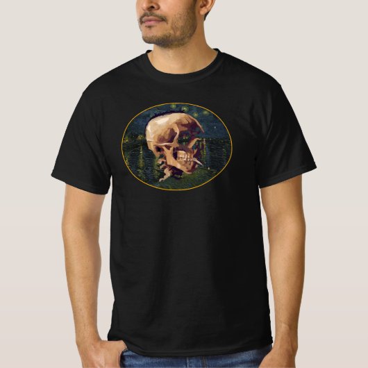 アルルを背景にしたスカル (ヴァン・ゴッホ) Tシャツ (正面)