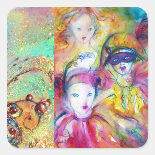 アルレチノピエロとコロンビナマスカレードパーティー スクエアシール (正面)