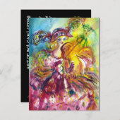 アルレッキーナのバイオリン奏者 マーディ・グラス・マスカレード・パーティー インビテーションポストカード (正面/裏面)