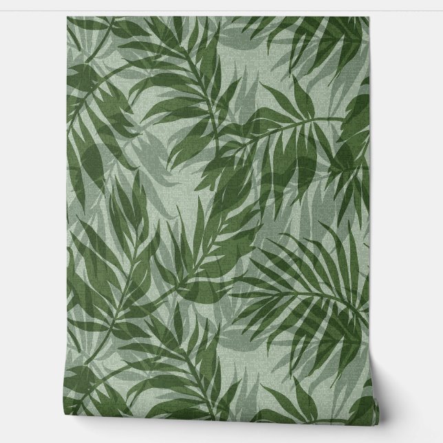 アレカパームズハワイアントロピカルヴィンテージグリーン 壁紙 (ほどく)