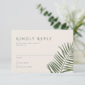 アレカモダンウォーターカラーパームウェディングRSVP 招待状 (スタンド正面)