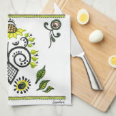 アレキサンドラの調理師によるヒマワリの民俗パターン キッチンタオル (四つ折り)