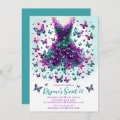 アレキサンドライトティール(緑がかった色)バタフライドレスジュンバースストーン 招待状 (正面/裏面)