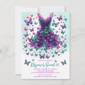 アレキサンドライトティール（緑がかった色）バタフライドレスジュンバースストーン 招待状 (正面)