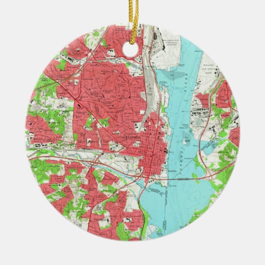 アレキサンドリアヴァージニア(1965年)のヴィンテージの地図 セラミックオーナメント (正面)
