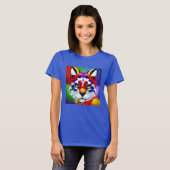 アレクサンダーの猫 女性用青Tシャツ Tシャツ (正面フル)