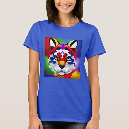 アレクサンダーの猫 女性用 ブルーTシャツ Tシャツ (正面)
