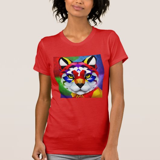 アレクサンダーの猫 女性用 赤 Tシャツ (正面)