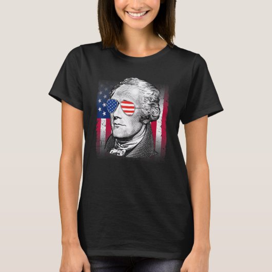 アレクサンダー・ハミルトン米国国旗のアメリカ合衆国4日 Tシャツ (正面)