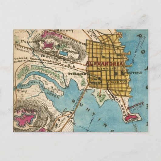 アレクサンドリアVAと近隣都市の地図 ポストカード (正面)