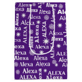 アレクサ名前をカスタムする雪片 ミディアムペーパーバッグ (裏面)