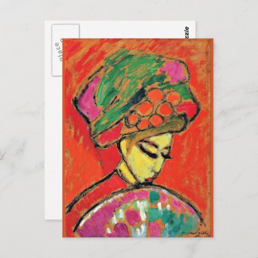 アレクセイ・ジャウェレンスキーの花の帽子をかぶった少女 ポストカード (正面/裏面)