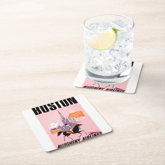 アレゲニー航空のボストンへの旅行ポスター スクエアペーパーコースター (インサイチュ)