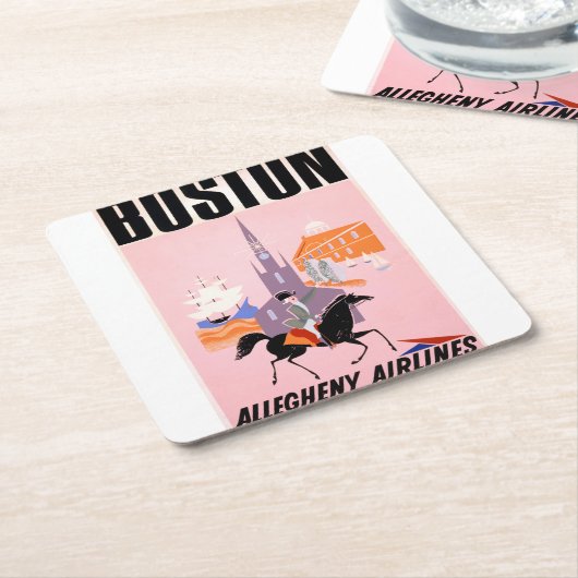 アレゲニー航空のボストンへの旅行ポスター スクエアペーパーコースター (アングル)