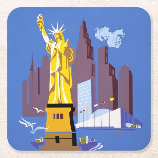 アレゲーニー航空のヴィンテージ旅行ポスター スクエアペーパーコースター (正面)