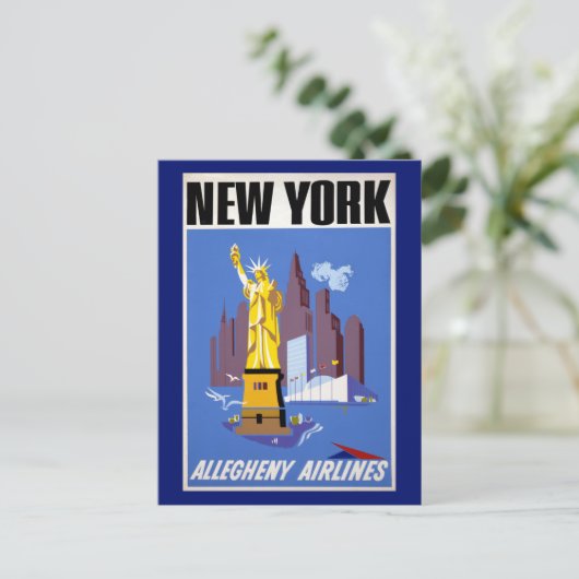 アレゲーニー航空のヴィンテージ旅行ポスター ポストカード (スタンド正面)