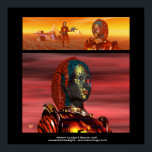 アレスCYBORG，砂漠HYPERION SCIENCE FICTIONサイエンスフィクション ポスター<br><div class="desc">金属クローム反射素晴らしを持つサイボーグキャラクター.芸術的, カラフル，明るいSF画像。アレスcyborgキャラクター、3DムービーからのアニメーションフレームHyperion.Desert環境はエジプト、太陽、ピラミッド、寺に似ている。Baldesign3d (c)</div>