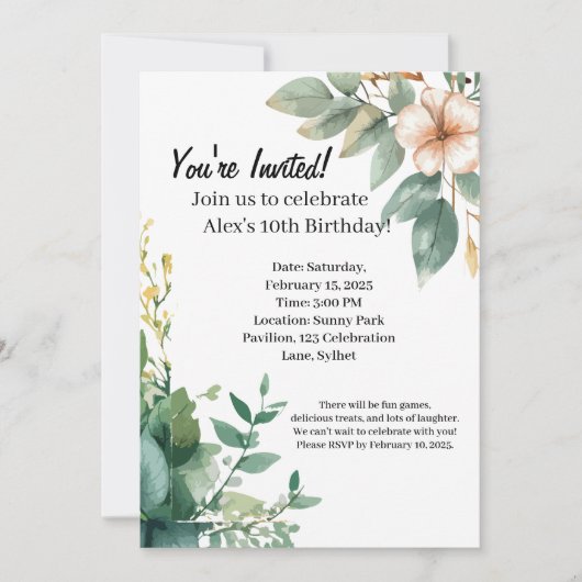 アレックスフローラ10誕生日 招待状 (正面)