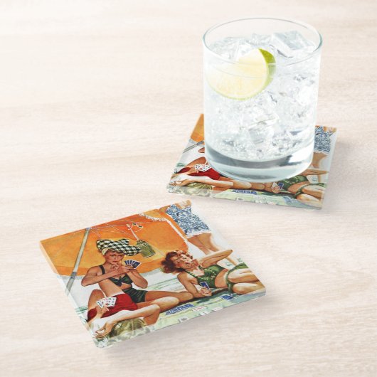 アレックスロス著ビーチのトランプゲーム ガラスコースター (アングル)