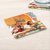 アレックス・ロスのビーチでのカードゲーム スクエアペーパーコースター (アングル)