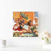 アレックス・ロスのビーチでのカードゲーム スクエア壁時計 (ホーム)