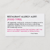 アレパーソナライズされたルギーレストラン& ICEカード 名刺 (正面)