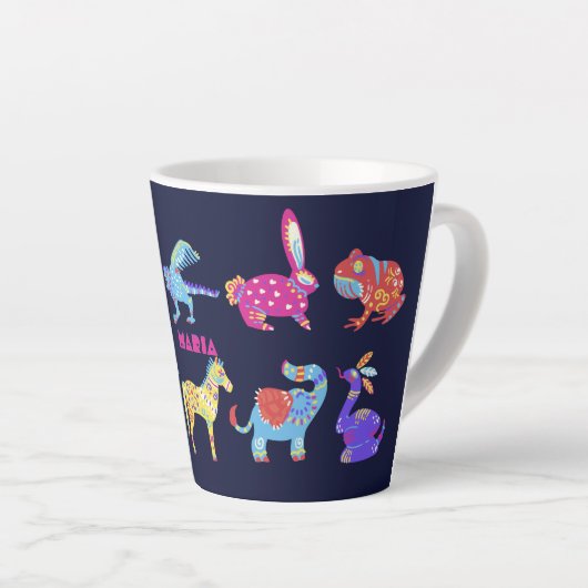 アレブリエパーソナライズされたメキシカン動物フォークアート カフェラテマグ (右アングル)