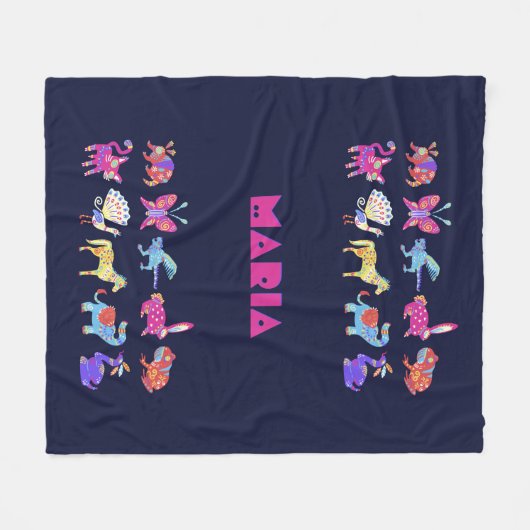 アレブリエパーソナライズされた毛布メキシコの芸術動物 フリースブランケット (正面(横))