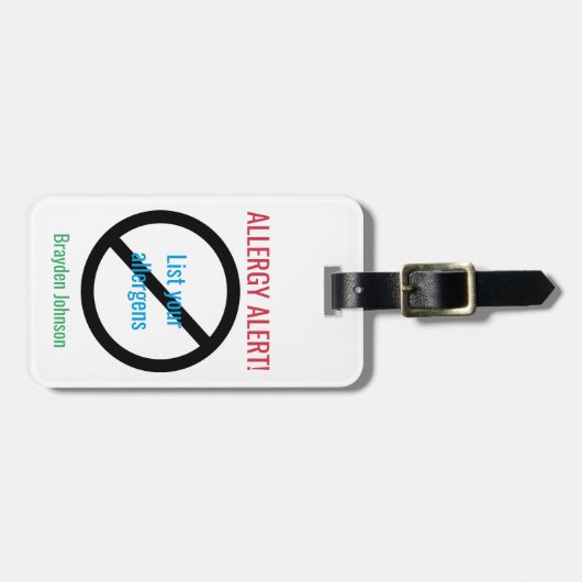 アレルギーの医学警報によってカスタマイズ食物アレルギー ラゲッジタグ (正面横)