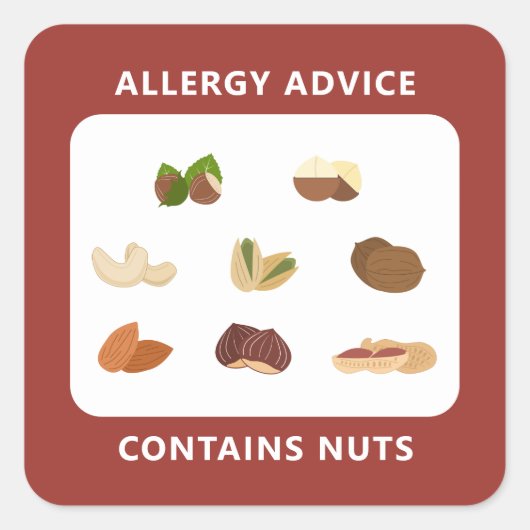 アレルギーアドバイス – ナッツシールを含む スクエアシール (正面)