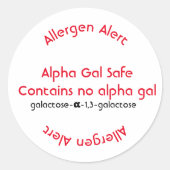 アレルギーアレルゲン表示、アルファギャル食品アレルギー ラウンドシール (正面)