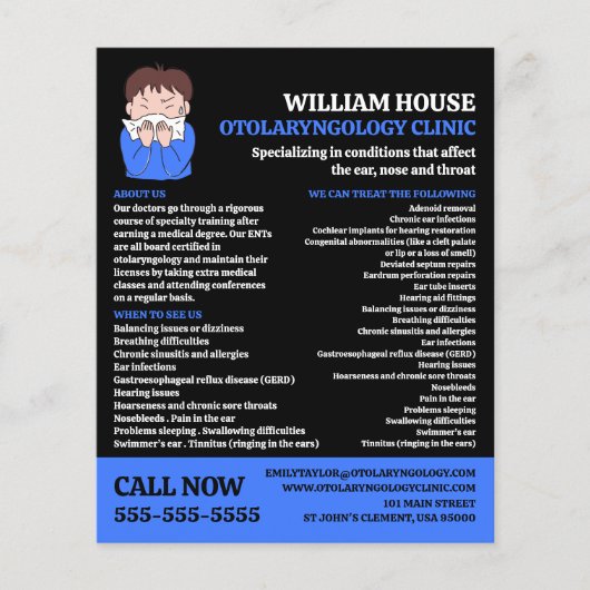 アレルギーデザイン、耳鼻咽喉科医、耳鼻咽喉科 チラシ (正面)