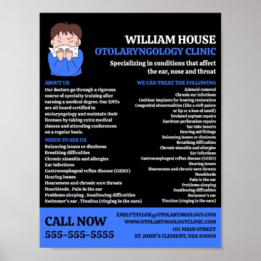 アレルギーデザイン、耳鼻咽喉科医、耳鼻咽喉科 ポスター (正面)