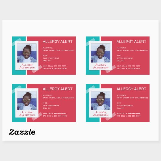 アレルギー警告キッズフォトメディカルエマージェンシーデイケア 長方形シール (シート)