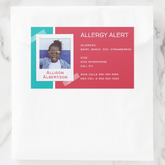 アレルギー警告キッズフォトメディカルエマージェンシーデイケア 長方形シール (バッグ)