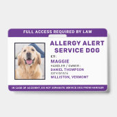 アレルギー警告サービス犬パーソナライズされたの写真ID バッジ (正面)