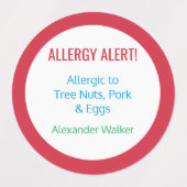 アレルギー警告パーソナライズされた子の食品アレルギー ラベル (デザイン2)