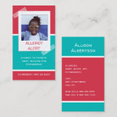 アレルギー警告児童写真医療救急デイケア コーリングカード (正面/裏面)