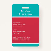 アレルギー警告児童写真医療救急デイケア バッジ (裏面)