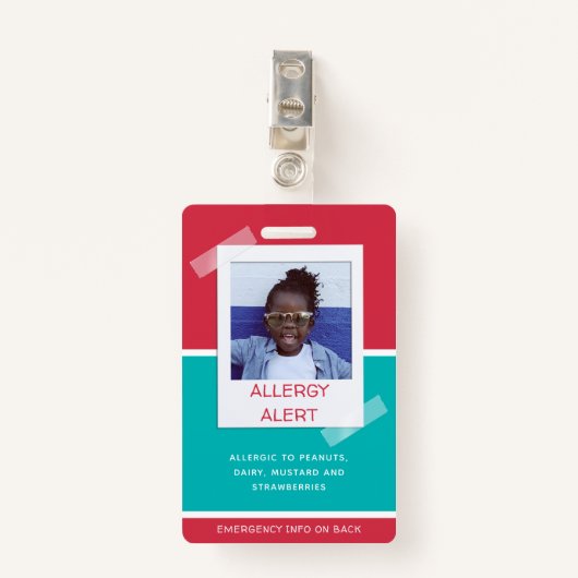 アレルギー警告児童写真医療救急デイケア バッジ (正面クリップ)
