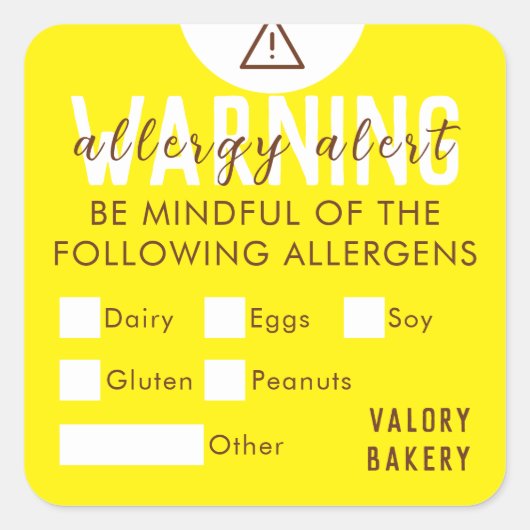 アレルギー警告黄色シール スクエアシール (正面)