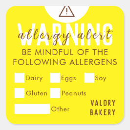 アレルギー警告黄色シール スクエアシール