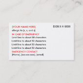 アレルギー警告ID/I.C.E.カード 名刺 (裏面)