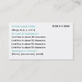 アレルギー警告ID/ICEカード 名刺 (裏面)