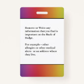 アレルギー障害アラー連絡トIDフォトカスタム バッジ (裏面)