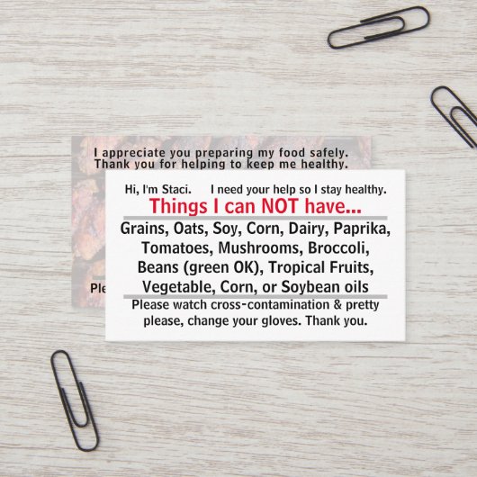 アレルゲンカード1 名刺 (正面/裏面インサイチュ)