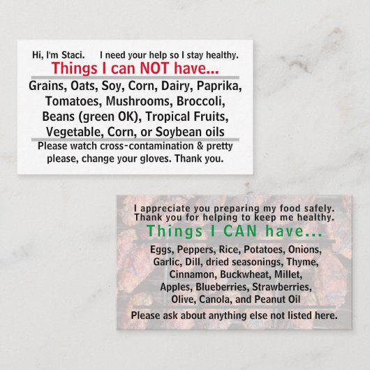 アレルゲンカード1 名刺 (正面/裏面)