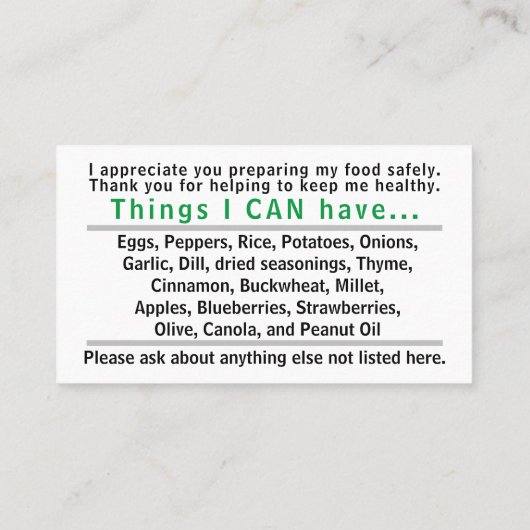 アレルゲンカード 名刺 (裏面)