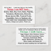 アレルゲンカード 名刺 (正面/裏面)